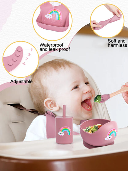 Set Pappa Silicone Completo - Ciotola Bavaglino Forchetta Cucchiaio