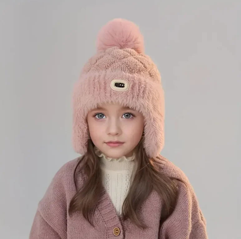 Cappello Invernale Bambini con Paraorecchie e Pon Pon