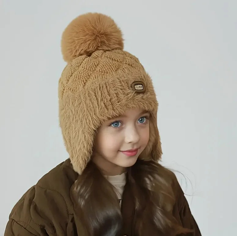 Cappello Invernale Bambini con Paraorecchie e Pon Pon