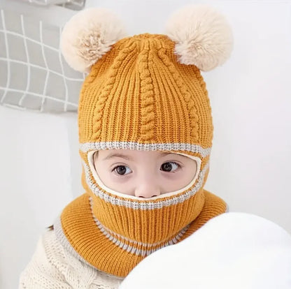 Cappello Invernale a Maglia con Sciarpa e Maschera - Bambini