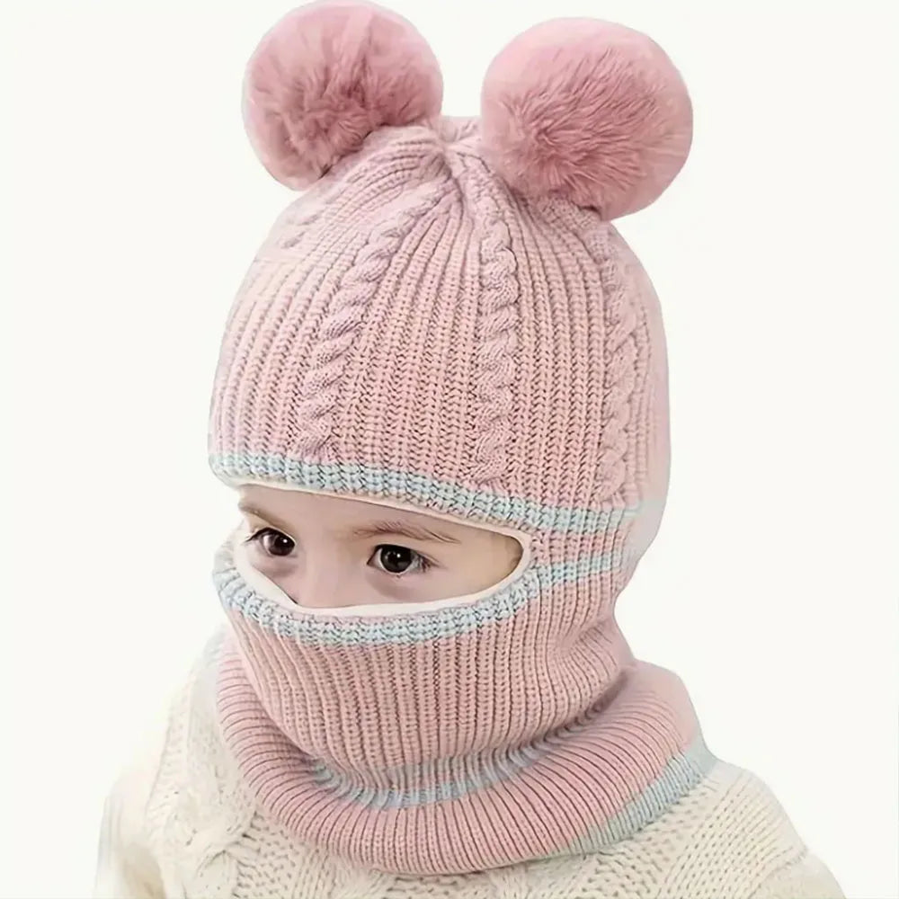 Cappello Invernale a Maglia con Sciarpa e Maschera - Bambini