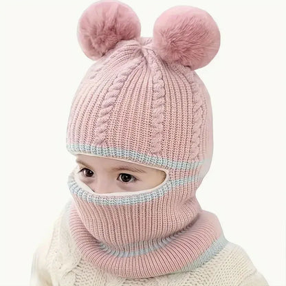 Cappello Invernale a Maglia con Sciarpa e Maschera - Bambini