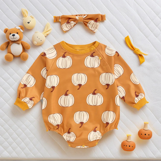 Body Neonato Halloween con Zucca - Tutina Festa con Fascia