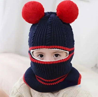 Cappello Invernale a Maglia con Sciarpa e Maschera - Bambini
