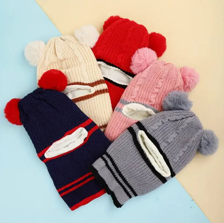 Cappello Invernale a Maglia con Sciarpa e Maschera - Bambini