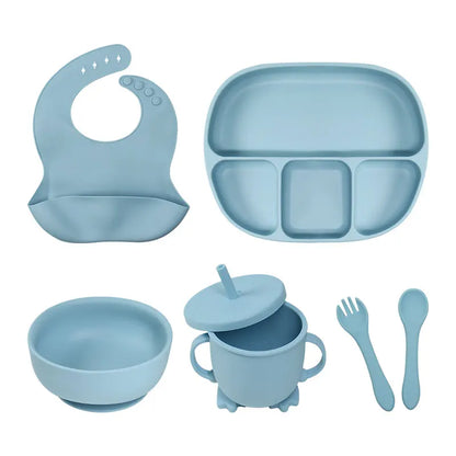 Set 5 Pezzi Silicone Neonati - Ciotola Bavaglino Tazza Posate Piatto