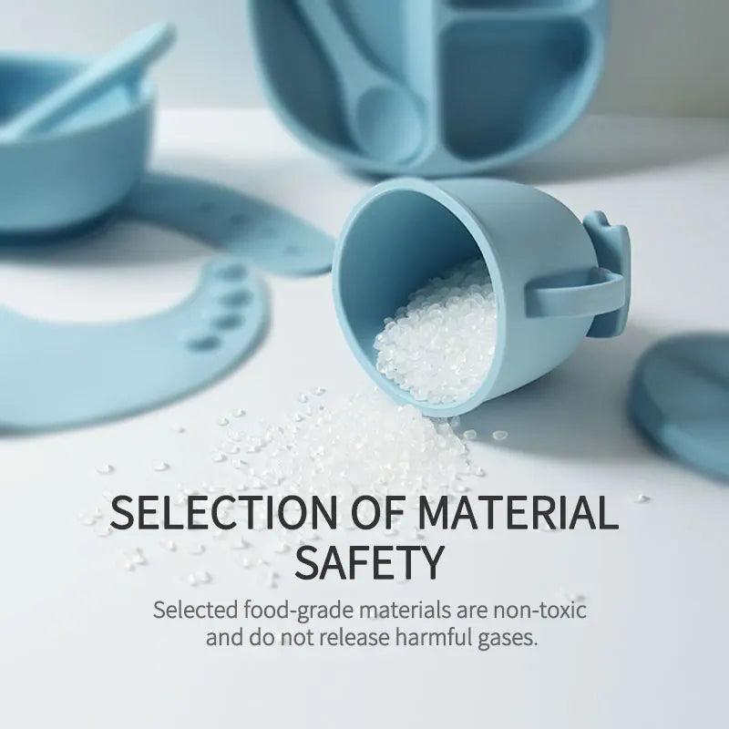 Set 5 Pezzi Silicone Neonati - Ciotola Bavaglino Tazza Posate Piatto