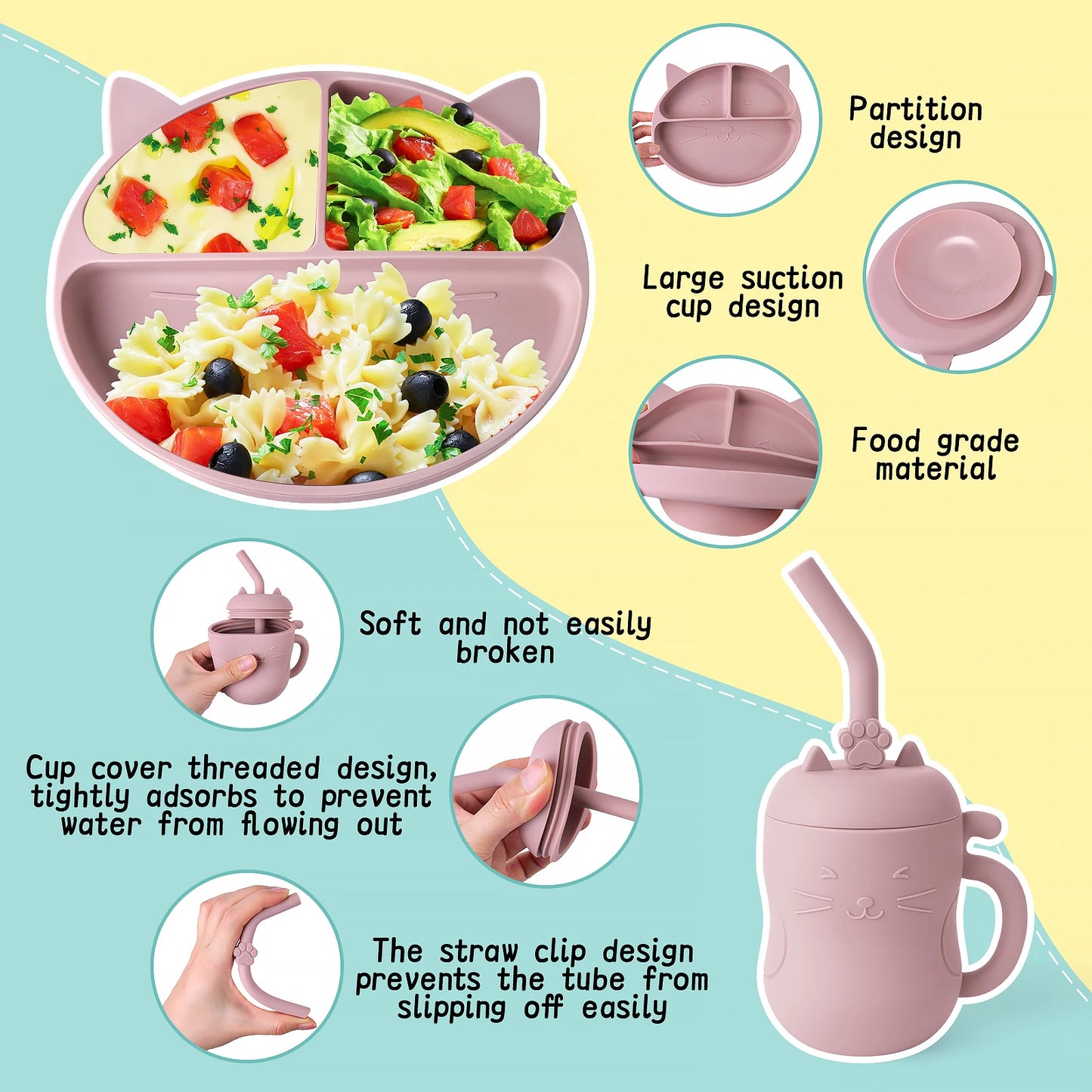 Set Pappa Silicone Gatto con Ventosa - Piatto Bambini