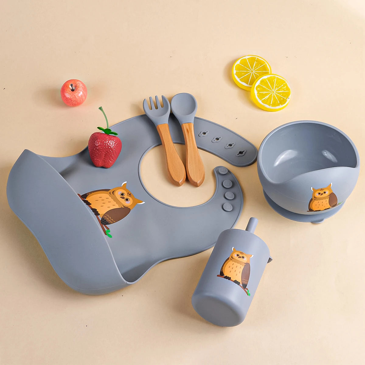 Set Pappa Silicone Completo - Ciotola Bavaglino Forchetta Cucchiaio